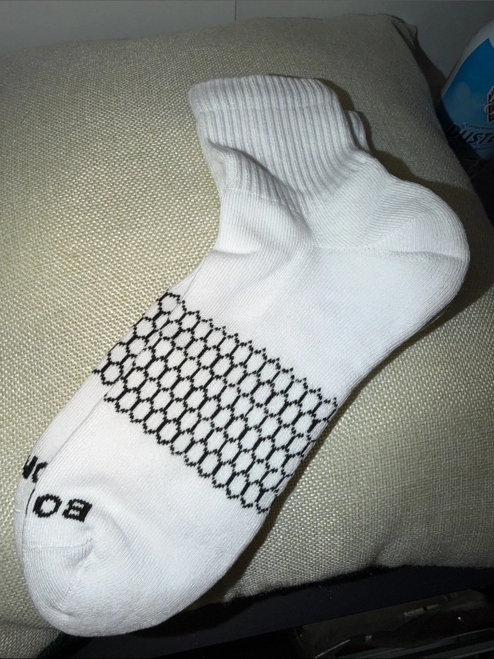 Bombas White Ankle Athletic Socks with Black Honeycomb Grip - 3 Pack